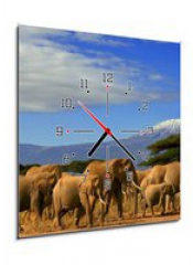 Obraz s hodinami   Kilimanjaro And Elephants, 50 x 50 cm