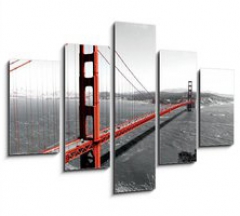 Obraz 5D ptidln mat - 150 x 100 cm F_GB82486303 - Golden Gate Bridge Red Pop on B W - Most Golden Gate erven pop na B W