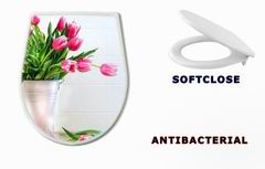 WC sedtko 11553582 - Pink tulips in white metal container - grafika na poklopu