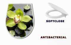 WC sedtko therapy stones and orchid flower with water drops