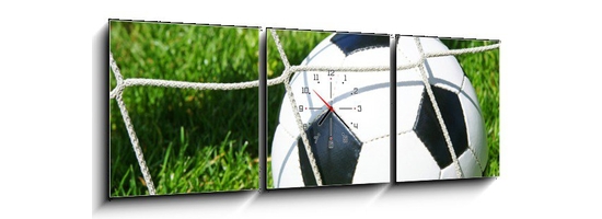 Obraz s hodinami 3D třídílný - 150 x 50 cm F_BM22690758 - Fu ball Tor / Soccer Goal